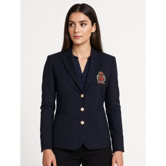 Andrea Behar Blazer Boston Proper Gold Crested Black Lined Jacket Size S / 8 - Picture 1 of 7